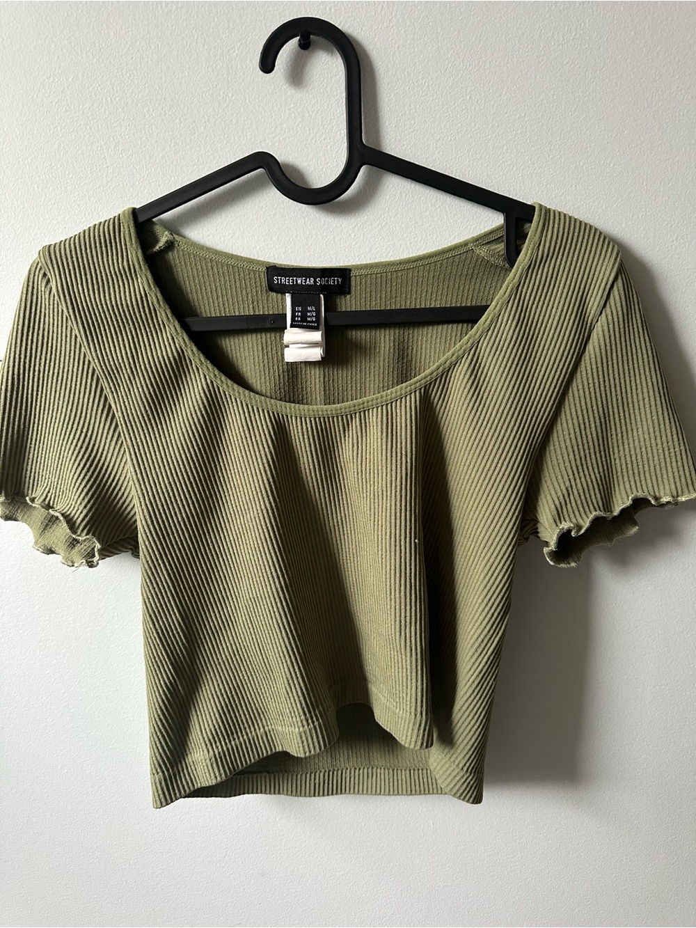 Streetwear Society Ribbed Short Sleeve Top in Green Medium